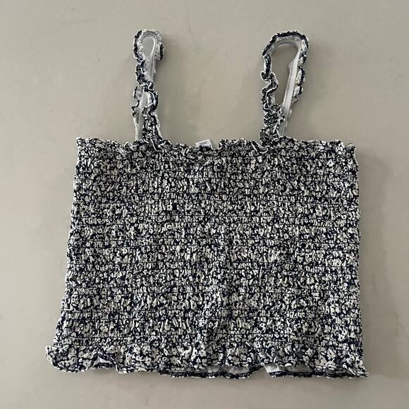 Old Navy Smocked Tank Womens LRG Sleeveless Ruffle Floral Summer Stretch Blouse - Picture 4 of 6